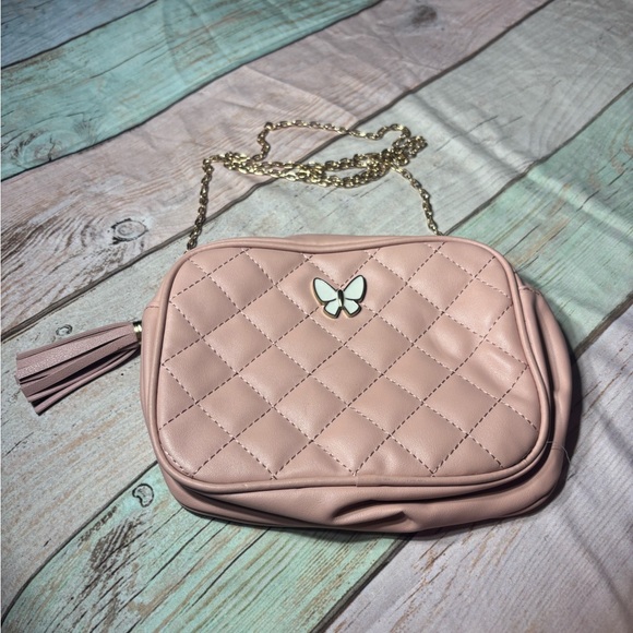 unknown Handbags - Quilted Pink Crossbody Bag with Butterfly Accent